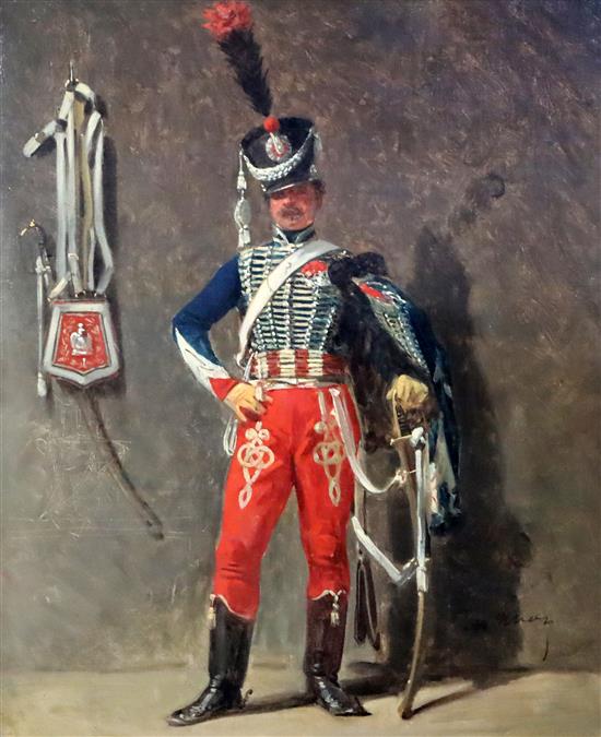 Adolphe Yvon (French, 1817-1893) Full length portrait of a cavalry officer 22.5 x 19in.